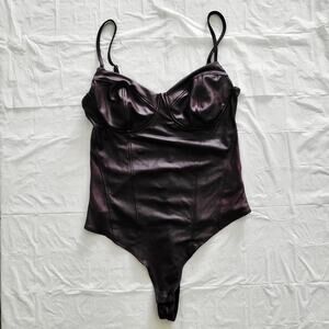 Blashe Burgundy Chocolate Brown Faux Leather Corset Bodysuit Women's Size S